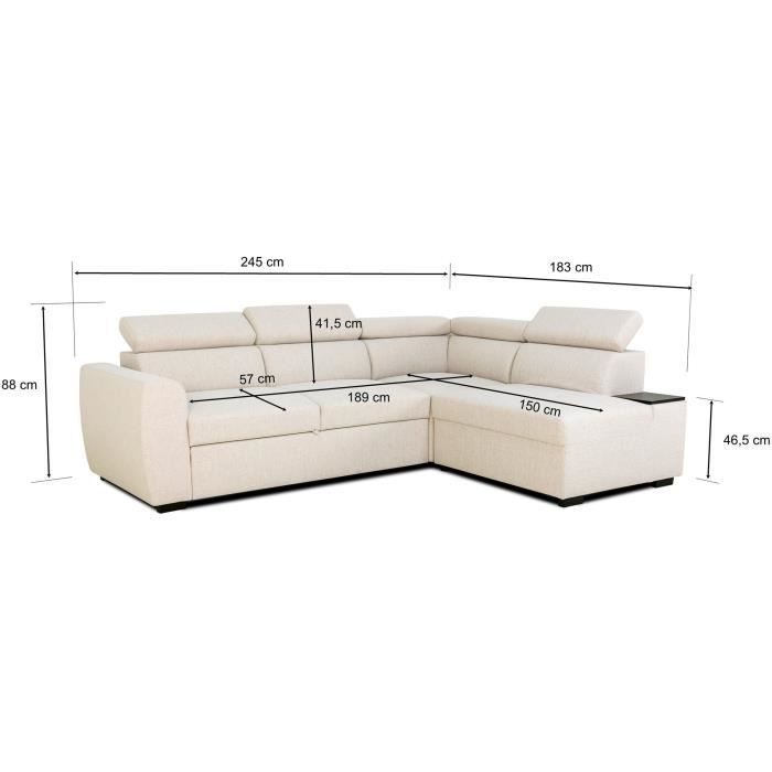 Sofá esquinero convertible reversible - 4/5 plazas - KELIO - Tela beige - 3 reposacabezas - 245 x 184 x 77/87 cm