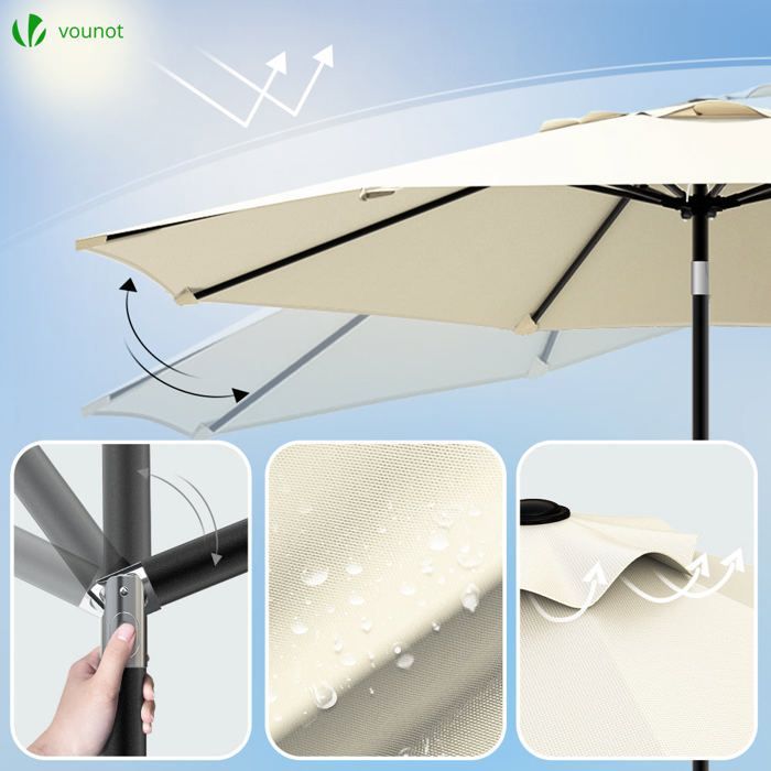VOUNOT® Kantelbare parasol Ø 2,7 x H 2,4 m Beige - UV-bestendig en waterdicht doek - Beschermhoes