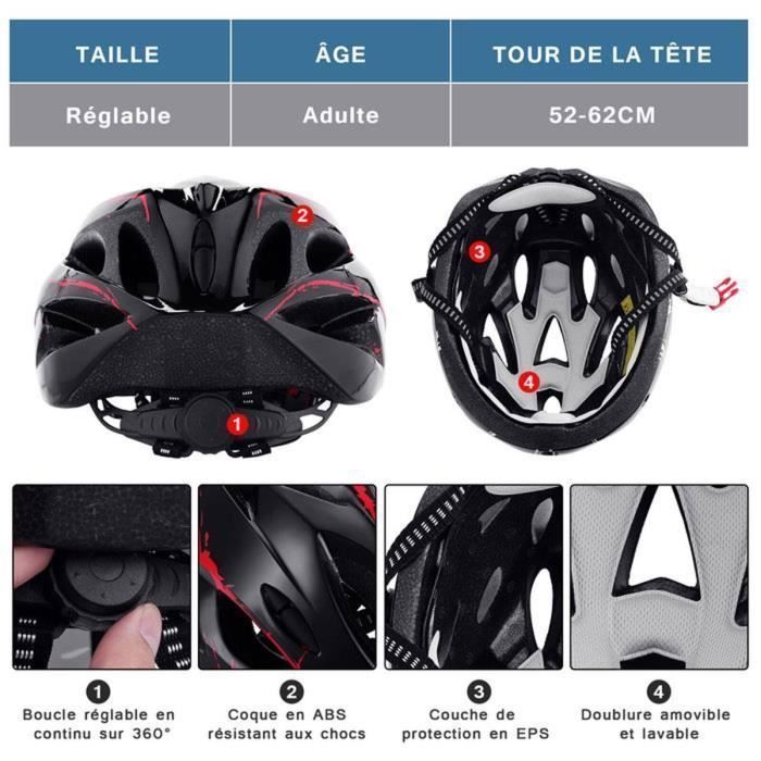 Capacete de ciclismo unissex para adultos, com viseira, ideal para bicicletas de montanha e patinetes elétricos, com circunferência da cabeça de 52 a 62 cm, nas cores preto e vermelho.