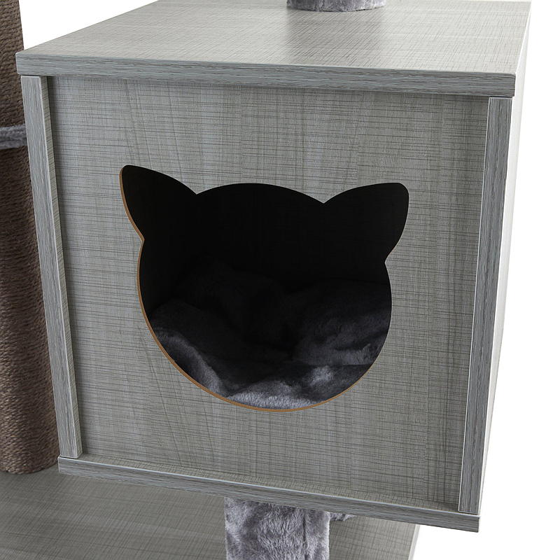 Zoozaker krabpaal van 84 cm met grotopening in de vorm van een kattengezicht.