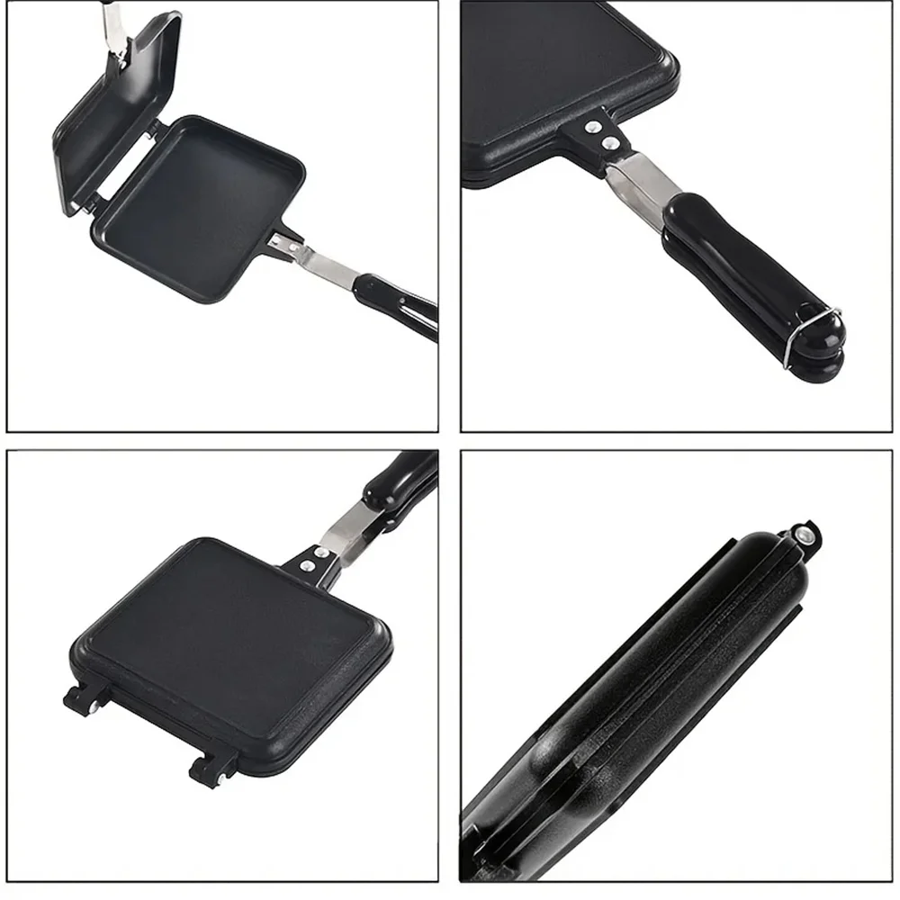 Poêle à frire double face antiadhésive, appareil à sandwichs grillés, poêle à griller réversible résistante à la chaleur avec poignée, ustensiles de barbecue pour le camping et les activités de plein air.
