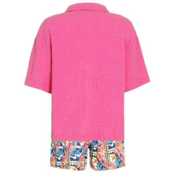 Shortama de musselina rosa, tamanho P