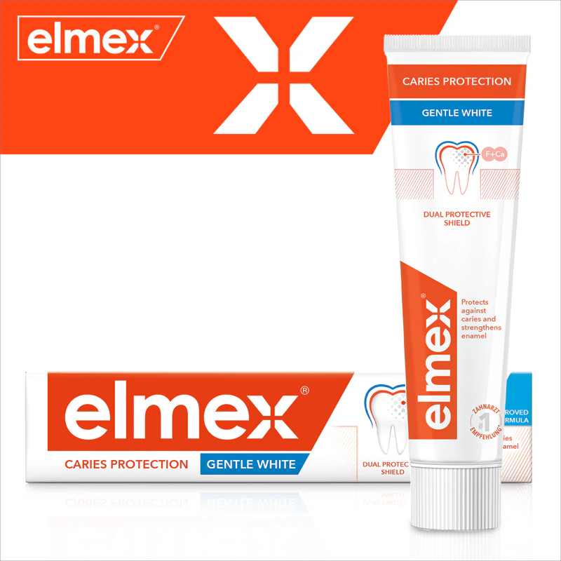 Creme dental clareador Elmex Caries Protection Gentle White com flúor.