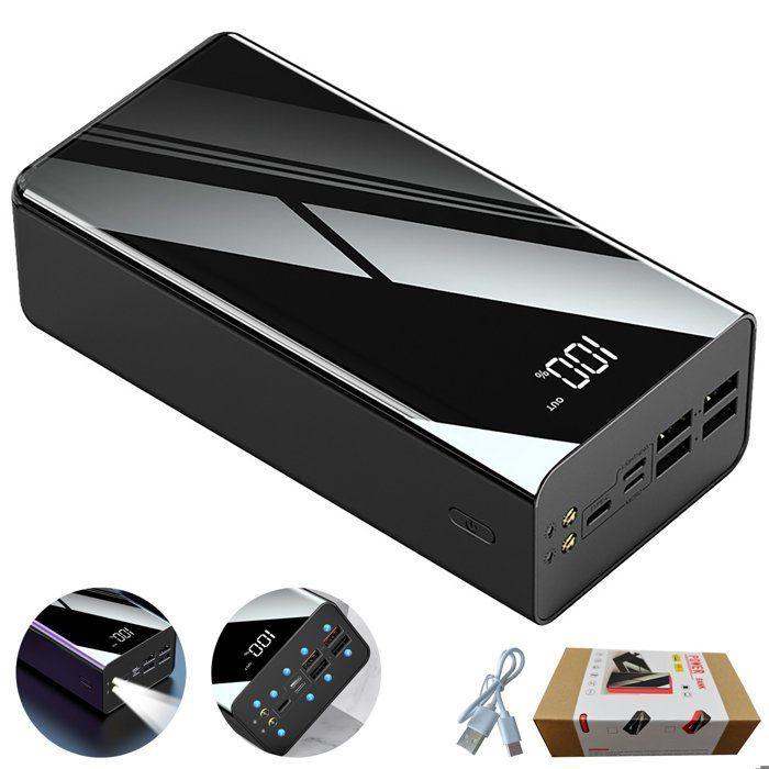 Batterie Externe 80000mah Rapide,avec Lampe de Poche LED,4 Sorties et 3 Entrées,pour Smartphone,Tablette,Camping et Plus, Noir