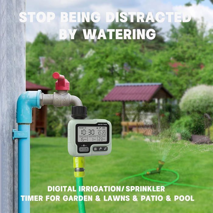 Timer per irrigazione, regolatore d'acqua IPX5 impermeabile, irrigatore manuale/automatico con ampio schermo LCD, facile installazione per balconi.