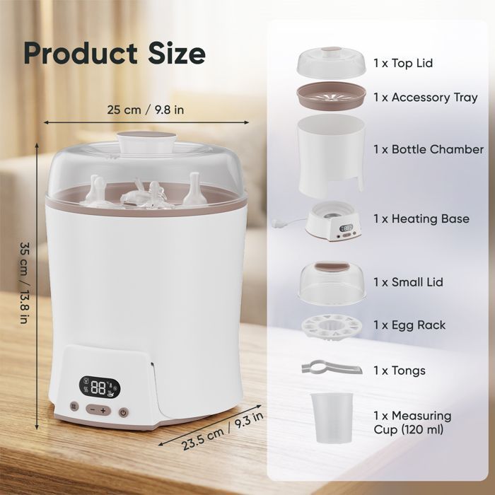 Sterilizer and Dryer for Baby Bottles, 8 Units, 24-Hour Protection, Warming Function, Multifunctional for Baby Accessories