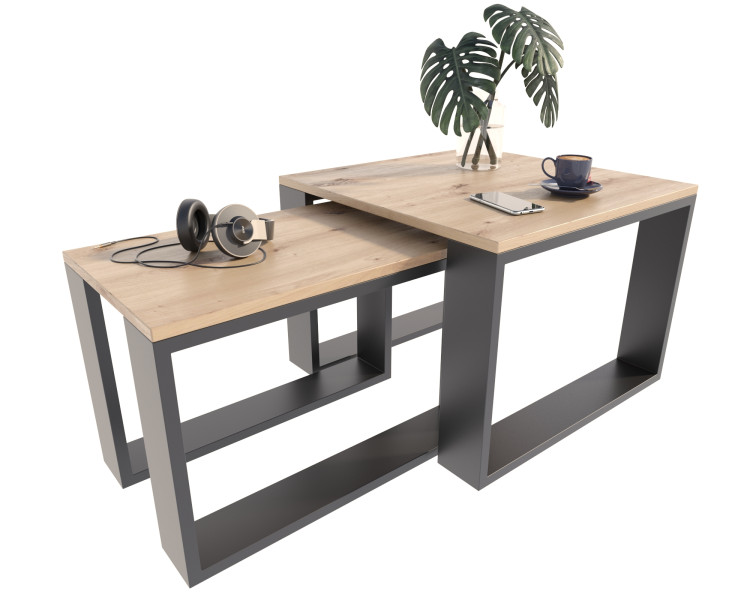 Zestaw stolików Loft  dąb artisan/czarny
