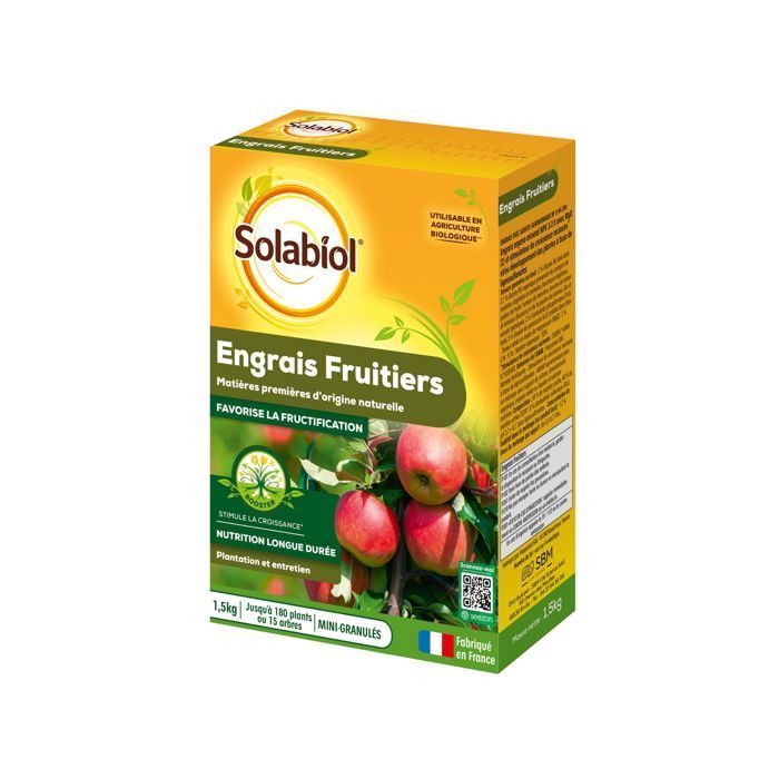 SOLABIOL Engrais fruitiers - 1,5kg - Jusqu'à 180 plants - Stimulateur de croissance - Nutrition longue durée - UAB SOFRUY15
