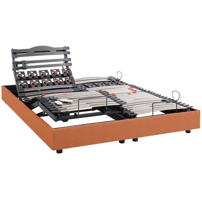 Elektrisches Relaxbett mit 5 Liegepositionen, 90 x 200 cm, Plénitude Terre de Sienne – Terrakotta-Rot – 5 Jahre Garantie – Someo