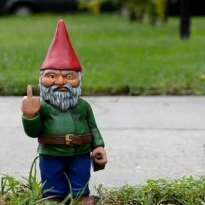 Gnomo de jardín humorístico haciendo un gesto obsceno, decoración divertida para el césped, para uso interior/exterior, idea de decoración navideña.