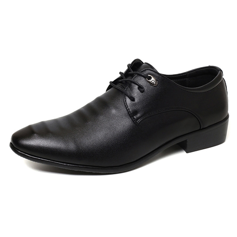 Sapatos sociais masculinos de couro, pretos, com bico redondo e cadarço, modelo Simple Spring New 2021, para trabalho e negócios. Antiderrapantes.