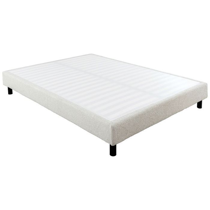 Base de cama tapizada y desmontable de 160x200cm, color crema, con pelo rizado - TAPIKIT