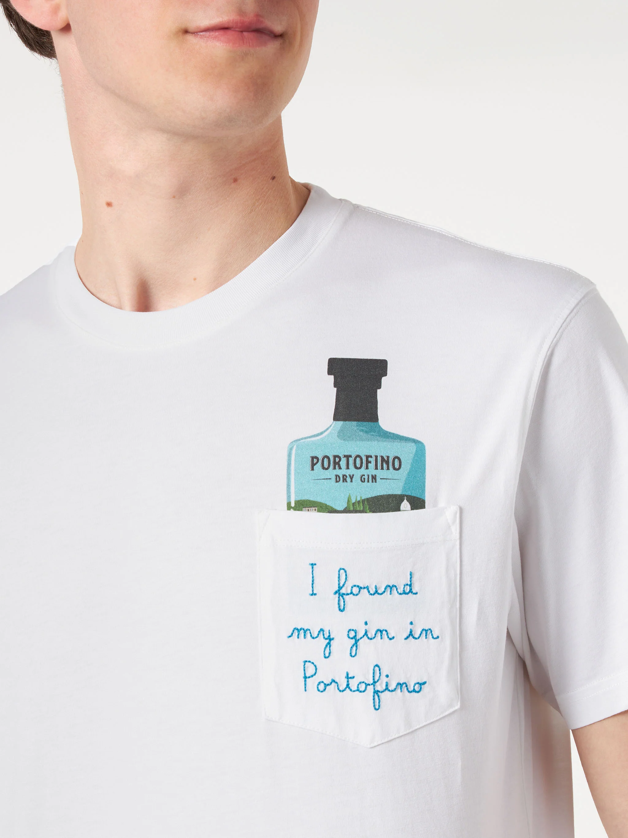 Geborduurd katoenen T-shirt voor heren | PORTOFINO DRY GIN SPECIAL EDITION