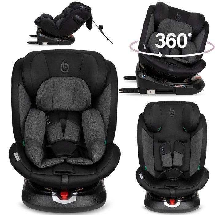 MoMi EMI – Siège auto pivotant 360° I-SIZE 40-150 cm – 0-36 kg – ISOFIX + TOP TETHER – Face/dos route – Noir
