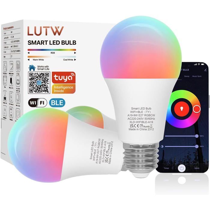 YSFMODE Smart-Glühbirne, E27 Mehrfarben-LED-Glühbirne 2700K-6500K RGB, dimmbar, kompatibel mit Alexa und Google