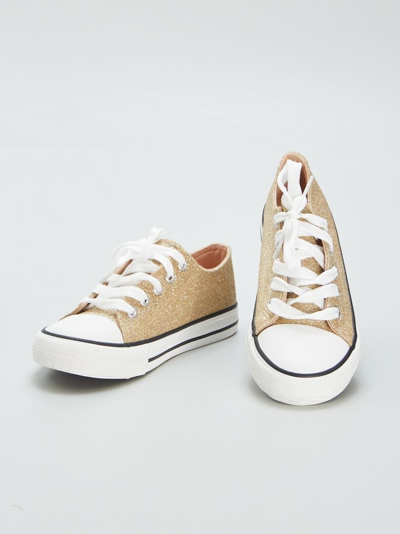 Lage canvas sneakers met pailletten - BEIGE