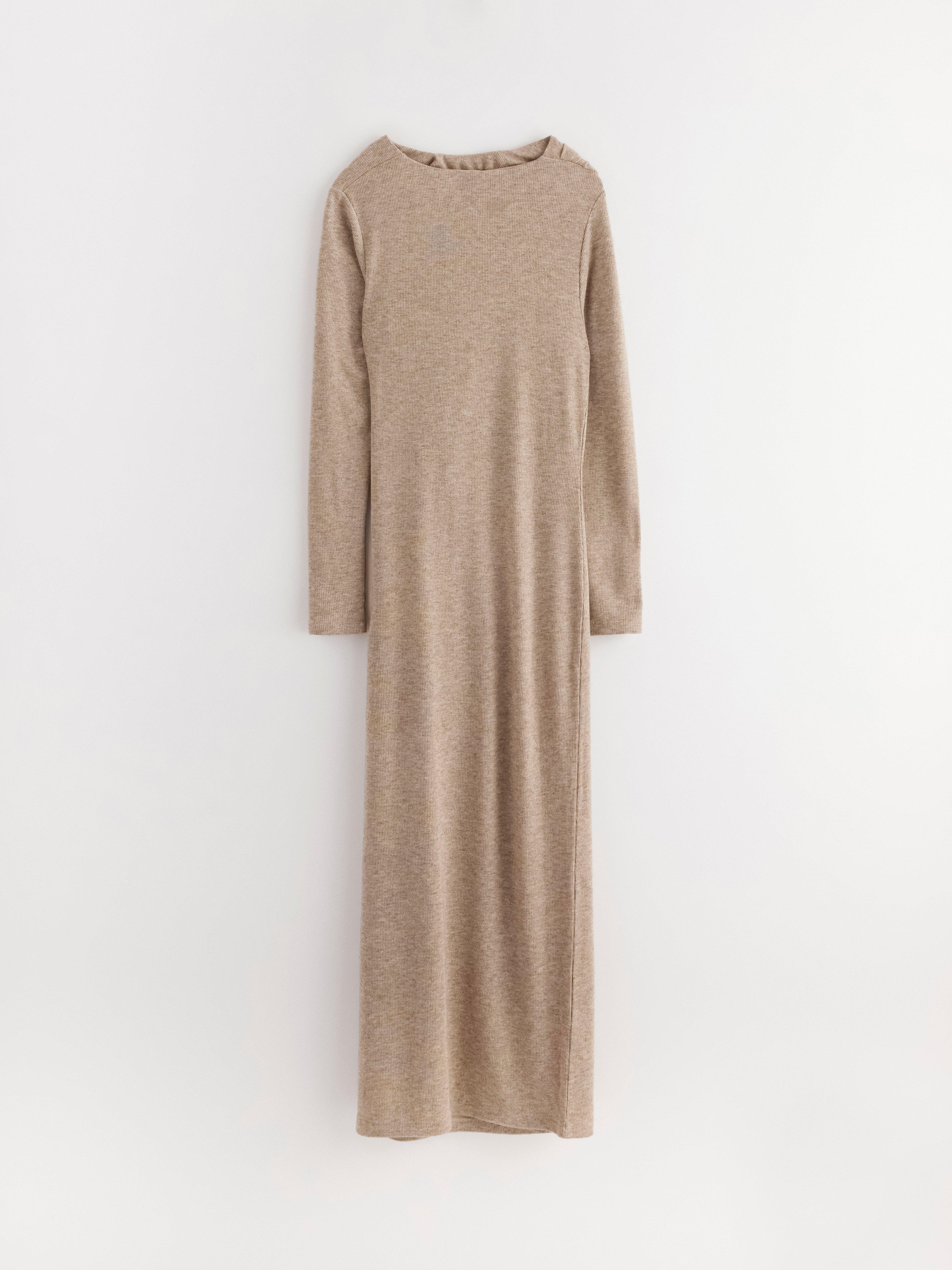 Vestido midi canelado bege mesclado