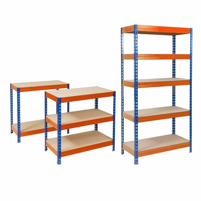 Estantería metálica reforzada de alta resistencia, 5 niveles, azul-naranja, 180 x 120 x 45 cm, carga máxima: 1250 kg