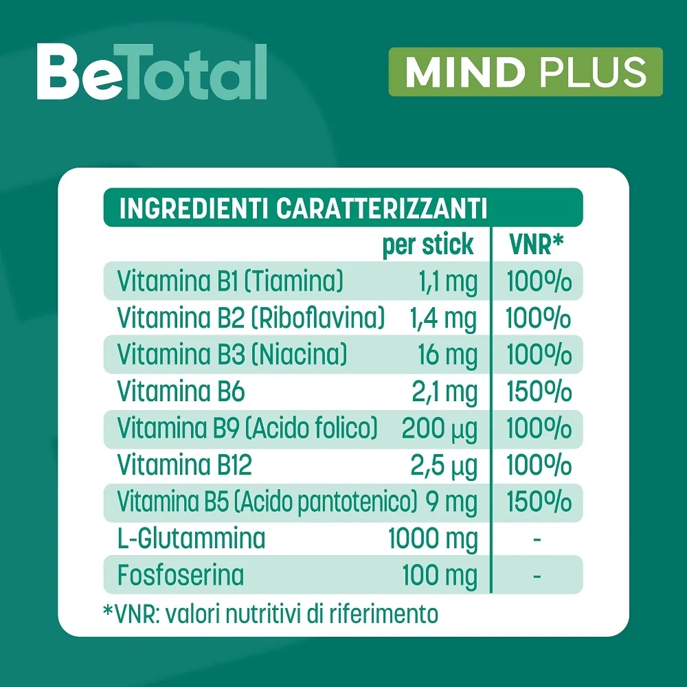 BE-TOTAL Be-Total Mind Plus 20 sachets Complément alimentaire Vitamine B Phosphosérine Glutamine Fatigue mentale