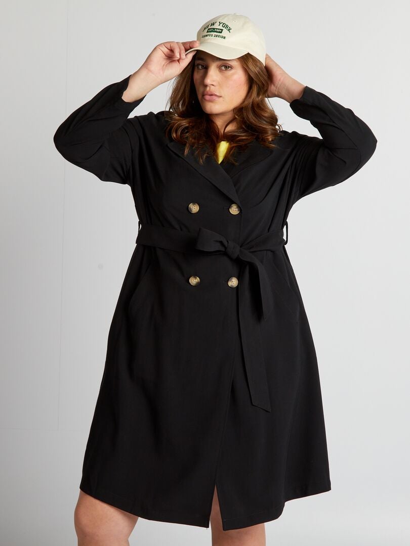 Zachte, dubbelzijdige trenchcoat - zwart