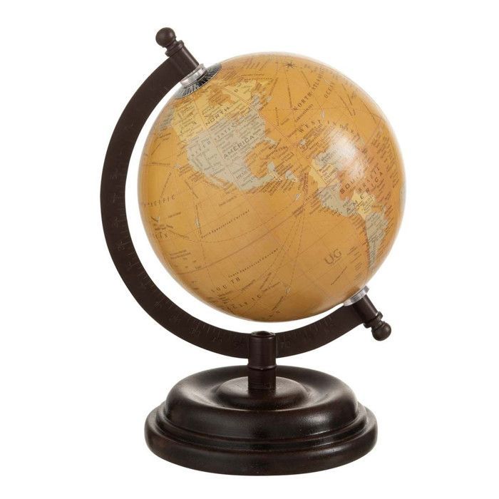 Globo terráqueo icónico de madera natural de 22 cm con soporte.