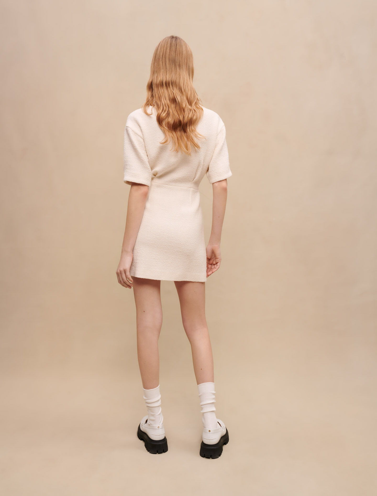 Witte tweed jurk met knoopsluiting - Gebroken wit