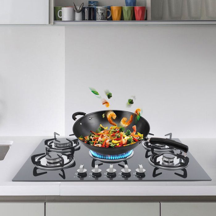 Cocina de gas empotrable con 5 quemadores - Placa de gas natural - Cocina de gas natural - Superficie de vidrio templado - 5 quemadores