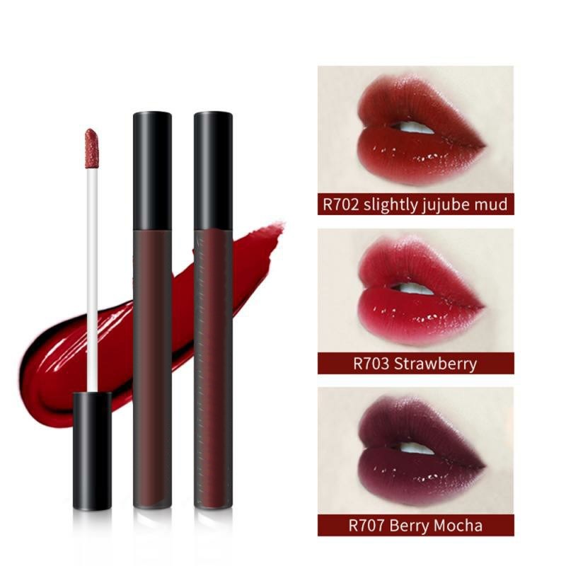 Lápiz labial pequeño negro, tubo, resistente al agua, antitranspirante, con efecto espejo, brillo labial ligero, hidratante y de larga duración TSLM1