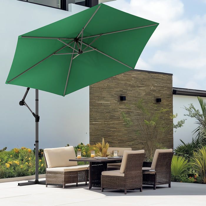 VOUNOT® Parasol déporté inclinable 3M Vert - Rotatif 360° - Inclinaison réglable - Manivelle anti-retour - Housse de protection
