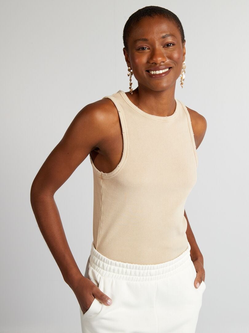 Tanktop met vintage-effect - BEIGE