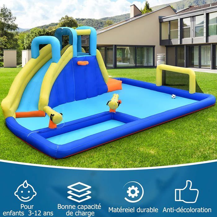 GIANTEX Château Gonflable Foot avec Toboggan et Pistolet à Eau,Aire de Jeux Aquatique avec Divertissements Multiples