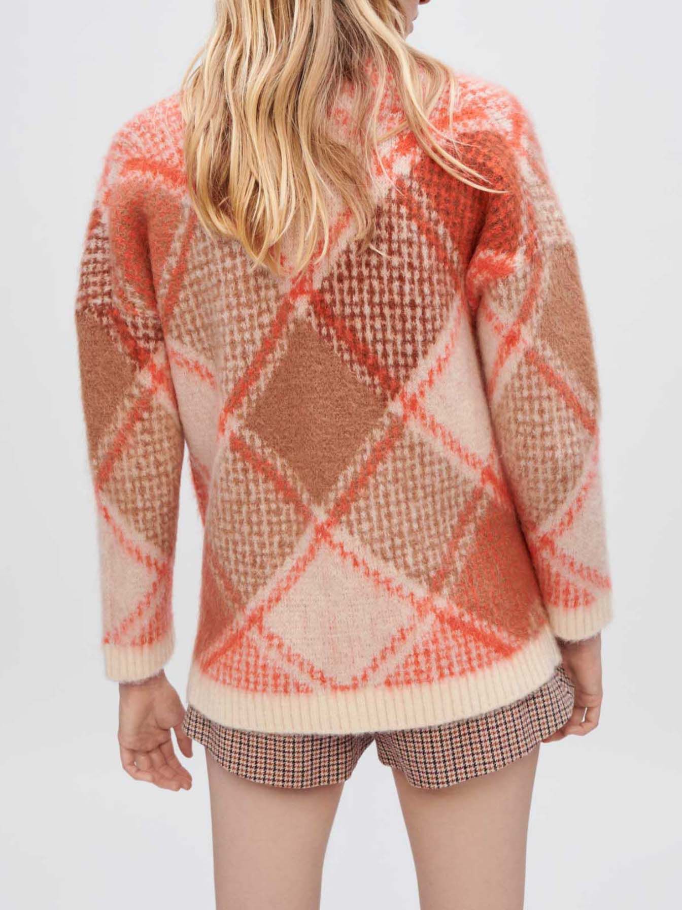 Zacht ruitvormig jacquard vest - Oranje