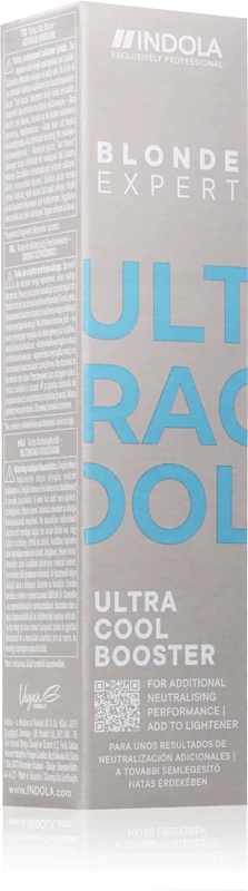 Indola Blond Expert Ultra Cool Booster toneris, kas neitralizē dzeltenos toņus blondiem matiem.