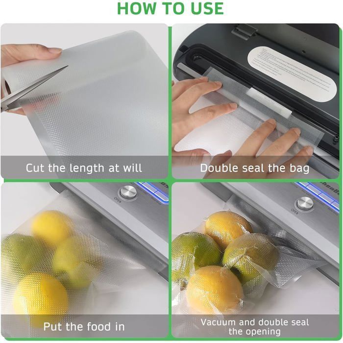 Food Vacuum Seal Roll 8 Packs: 28/20/15/X300 Cm Food Vacuum Seal Bag 170µm, Embossed Food Vacuum Seal Film [YC703]