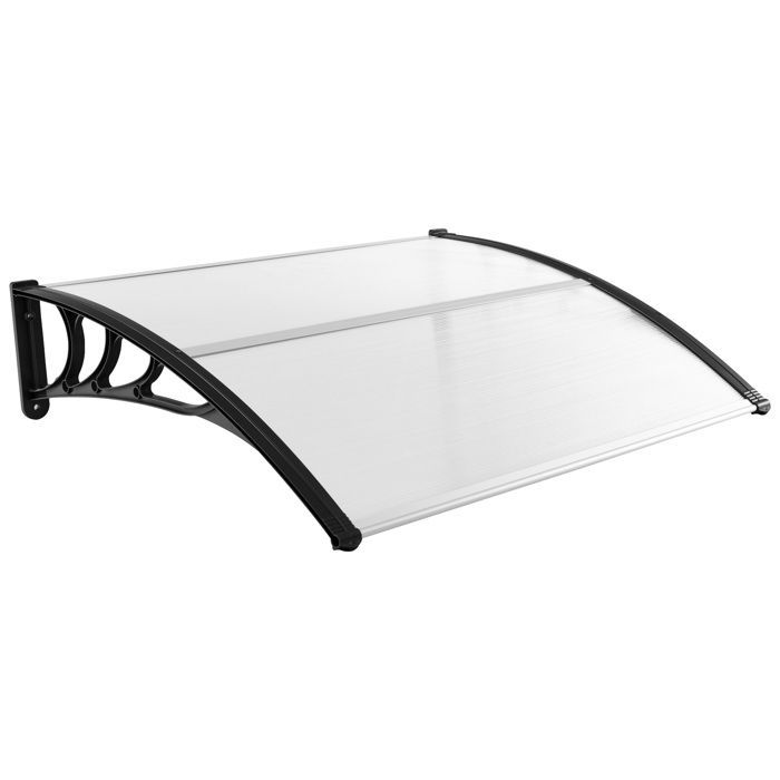 COSTWAY Auvent Marquise de Porte et Fenêtre 122 x 99 cm-en Polycarbonate Transparent-Protection contre Soleil,Pluie,Neige-Noir