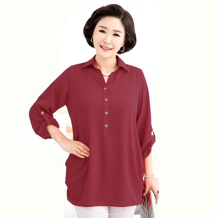 Top e camicette da donna taglie forti estive per mamme di mezza età taglie forti 6xl 7xl camicetta in chiffon a maniche lunghe per ufficio