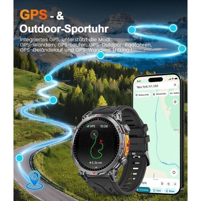 XtraDiTech Smartwatch with GPS, Heart Rate Monitor, Sports Tracker, Compass, Altimeter, Barometric Display, 1.56