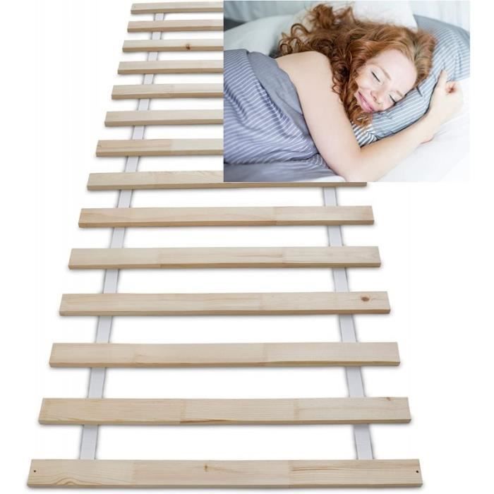 Base de cama de láminas sin marco de 140x200cm con 14 láminas de madera maciza - BB LOISIR - Soporte firme con correa envolvente
