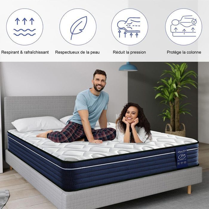 Matelas 140x200 CM Très épais 26 CM - PREMIUM - Mousse à mémoire de Forme - Moyenne Ferme - 7 Zones Ergonomique Ressorts Ensachés