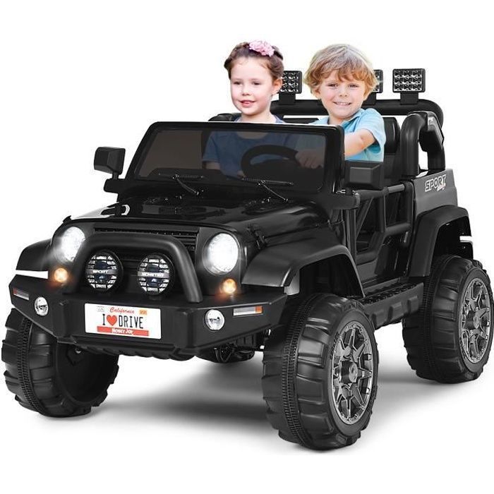 Coche eléctrico infantil DREAMADE 4x4, 2 plazas, con mando a distancia, luces LED, música, puerto USB y caja de almacenamiento, color negro.