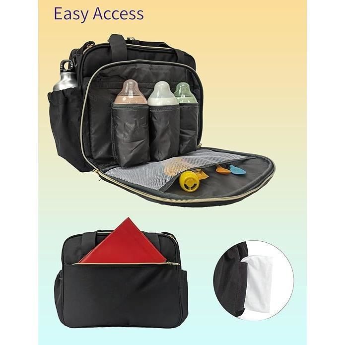 Bolso cambiador para bebé, bolso cambiador de hombro, bolso cambiador para mamás y papás, negro, mediano