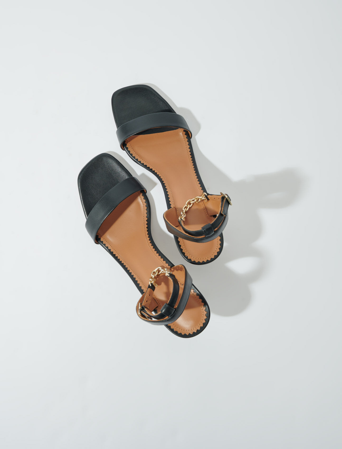 Sandalen met hak van leer - Zwart