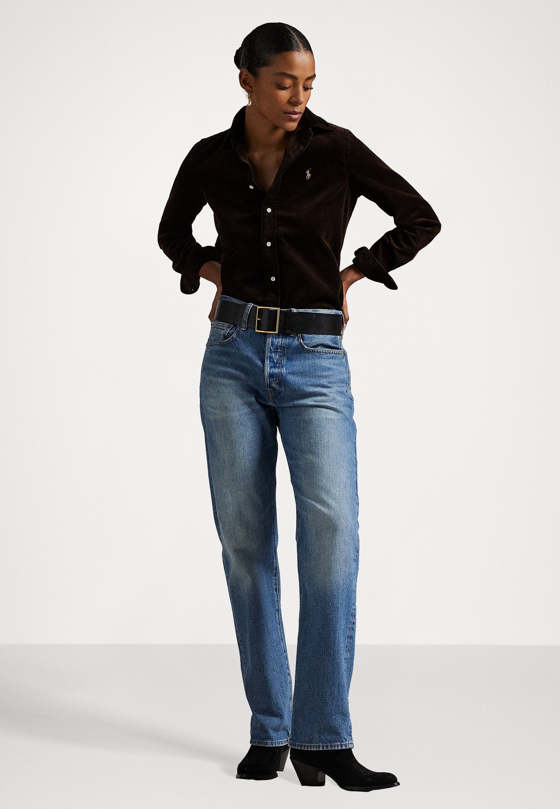 Polo Ralph Lauren Stretch-Cordhemd in schmaler Passform – Bluse mit Knopfleiste – Dunkelbuche