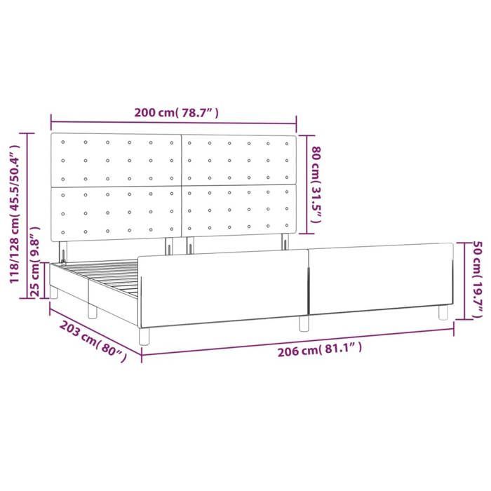Estructura de cama vidaXL con cabecero, azul, 200 x 200 cm, tela, 3125411