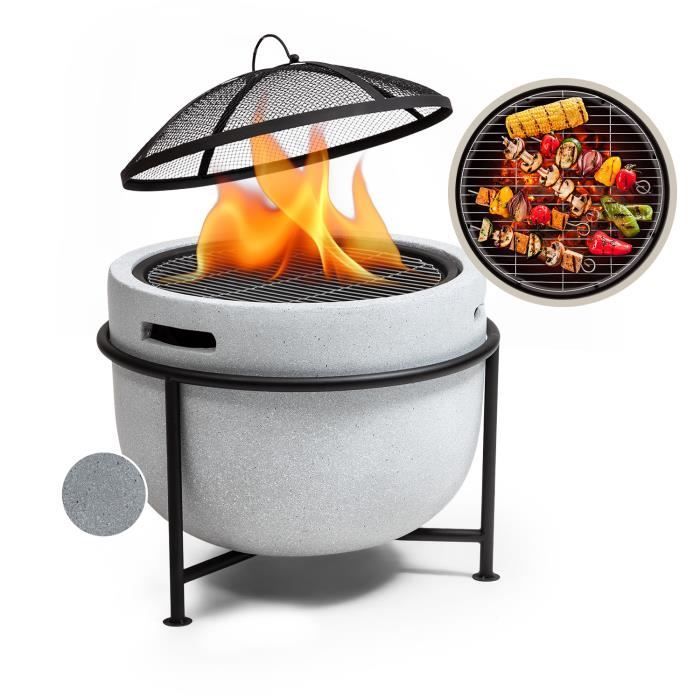 Blumfeldt Grail fire pit with MGO grill, steel tray, and spark screen - Light Grey