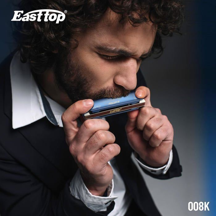 Diatonische mondharmonica - GESTEMPELD - 20 tonen - T008K - C-toonaard - 10,2 x 2,7 x 1,9 cm - 80 g - Metaal en hout - Blues