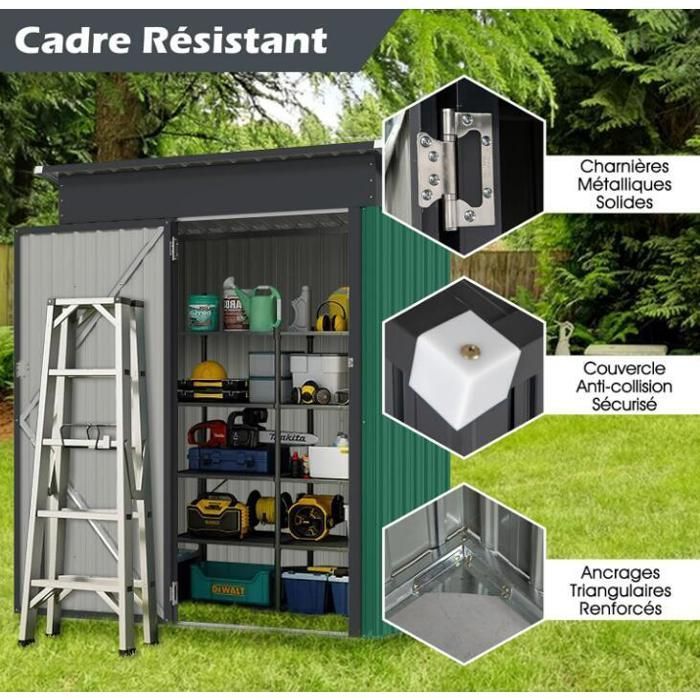 RELAX4LIFE 1,05m² Metalen tuinschuur - Gegalvaniseerd staal - 2,5 m³ - Deur met sluiting - 2 paar handschoenen - Lichtgroen