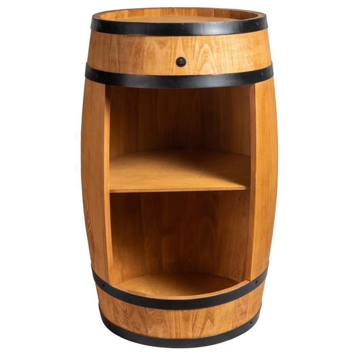 Tonneau en Bois - Creative Cooper - 80cm - Éclairage LED - Rangement Bouteilles - Chêne