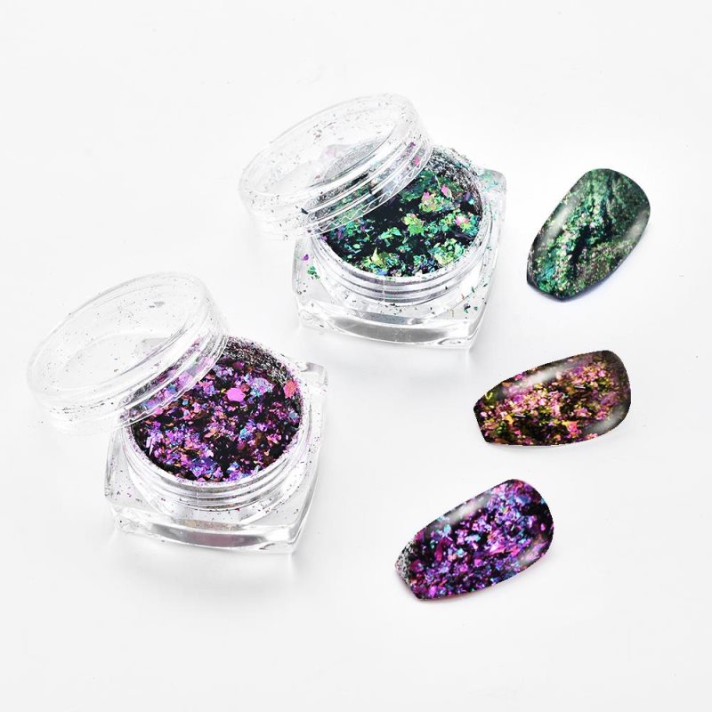 Boîte de 8 g, 6 couleurs, paillettes caméléon, poudre à ongles effet miroir, paillettes scintillantes, décorations galaxie