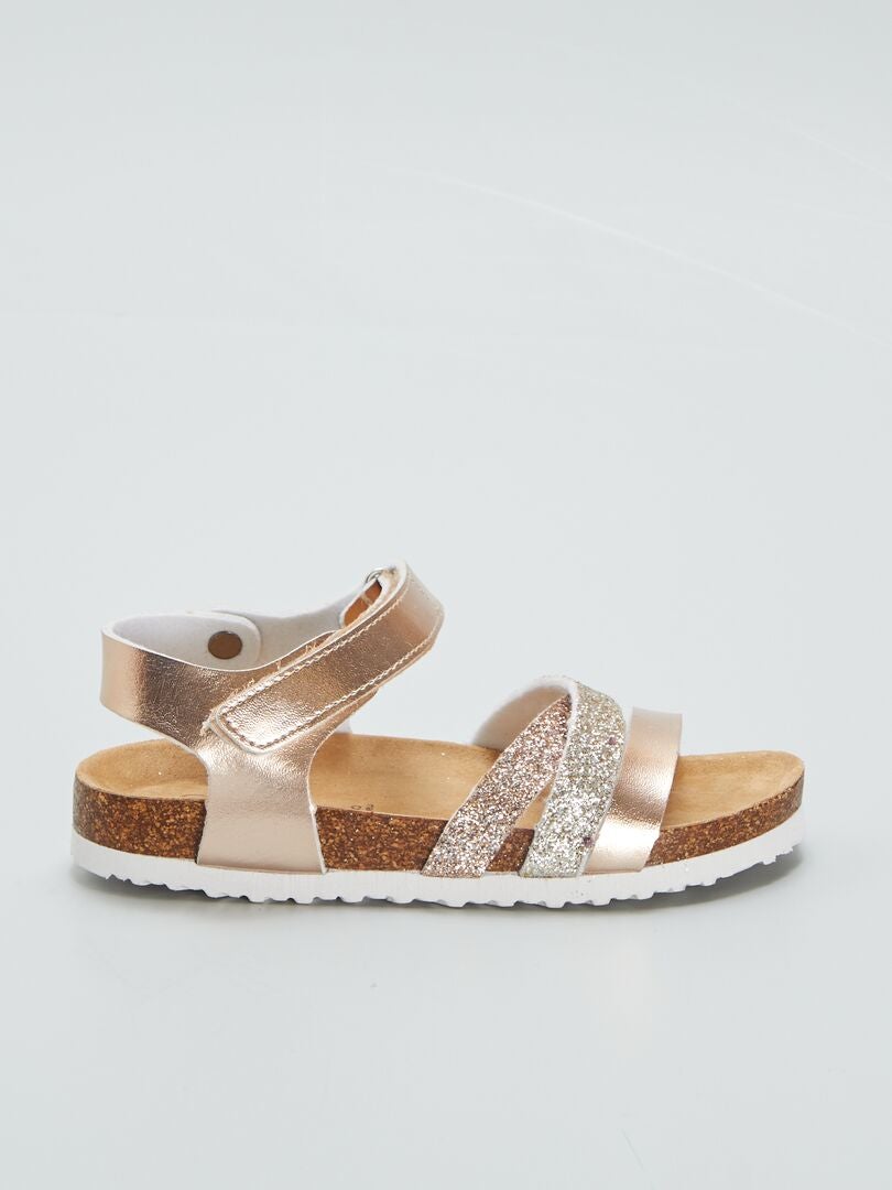 Sandalen met pailletten en klittenbandsluiting - ROZE